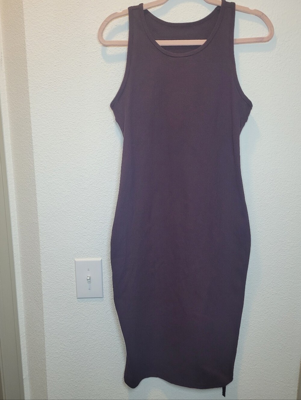 Zella Purple Ribbed Racerback Keyhole Side Zip Tank Midi Dress S Travel Tennis